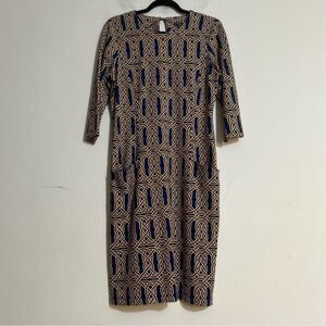 J. McLaughlin Catalyst Dress Knot Rope Print 3/4 Sleeves Knee Length Amelia
